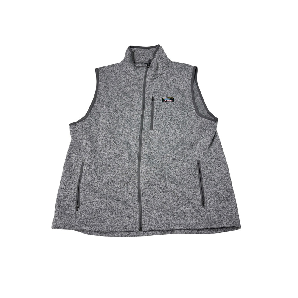 LL Bean Mens Sweater Fleece Vest Grey Heather Full Zip 505974 L REG